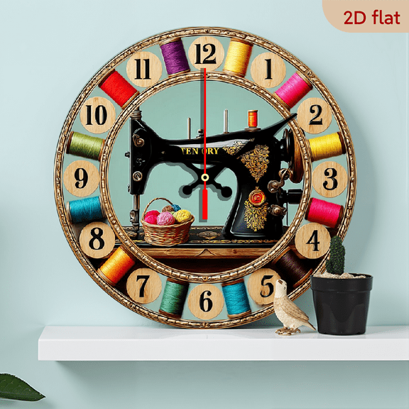 2D Flat 1pc 10Inch Vintage Silent Wall Clock Room Decor, _Timeless Sewing Clock_ Craftsmanship Meets Elegance_, Non-Luminous, WoodenQuartz Design, Perfect For Halloween Christmas, Home_ Coffee