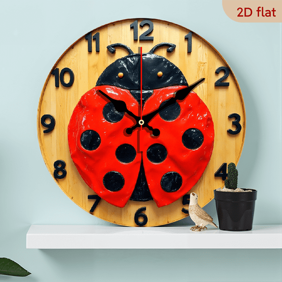 2D Flat 1pc 10Inch Vintage ladybird is a cute and interesting animal Design Wooden Wall Clock Quartz Style Vintage ladybird is a cute and interesting animal Wall Clock AA Battery Not Included