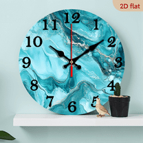 2D Flat 1pc 10Inch Wall Clock Decor, Turquoise Marbled Texture Wooden Round Wall Clock, Wall Clocks Battery Operated, For Bathroom Bedroom Living Room Office Decor (AA Not Included)