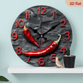 thumbnail image 1 of 2D Flat 1pc 10Inch Wooden 1pc Chili Pepper Wall Clock - Modern Farmhouse Decor with Red Chili Peppers, Silent Non-Ticking Movement, Artificial Wood - for Living Room, Kitchen, Office, 1 of 7