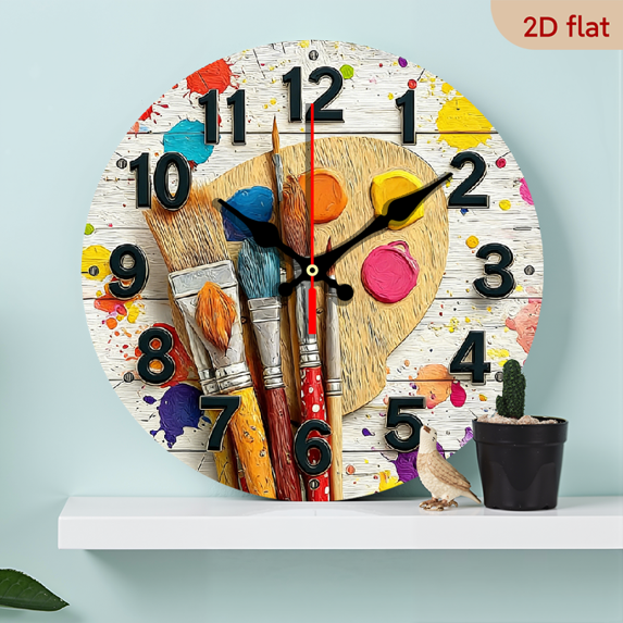 2D Flat 1pc 10Inch Wooden Artistic Palette Design Wall Clock - Silent ...