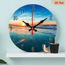 2D Flat 1pc 10Inch Wooden Beautiful Sunset View Clock - Beach Scenery Clock - Large Wall Clock - Home Decor Clock