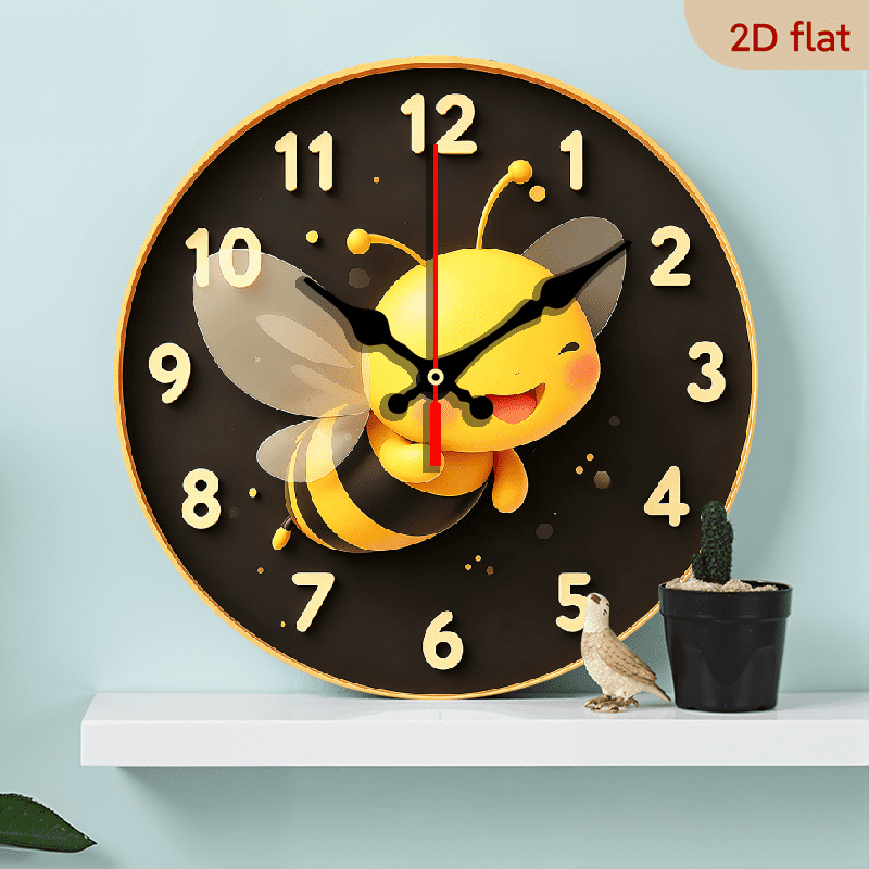 2D Flat 1pc 10Inch Wooden Cartoon Bee Wall Clock - Cute Smiling Bee ...