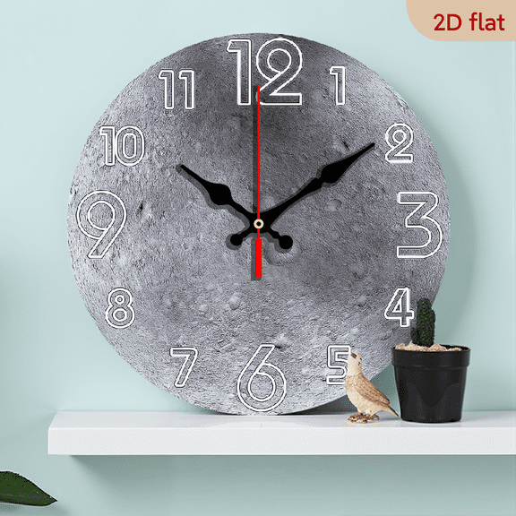 2D Flat 1pc 10Inch Wooden Celestial Surface Pattern Wall Clock, Lunar Planet Wall Clock, Universe Style Wall Clock, Silent Clock, For Birthday, Halloween, Christmas, For Living Room Bedroom