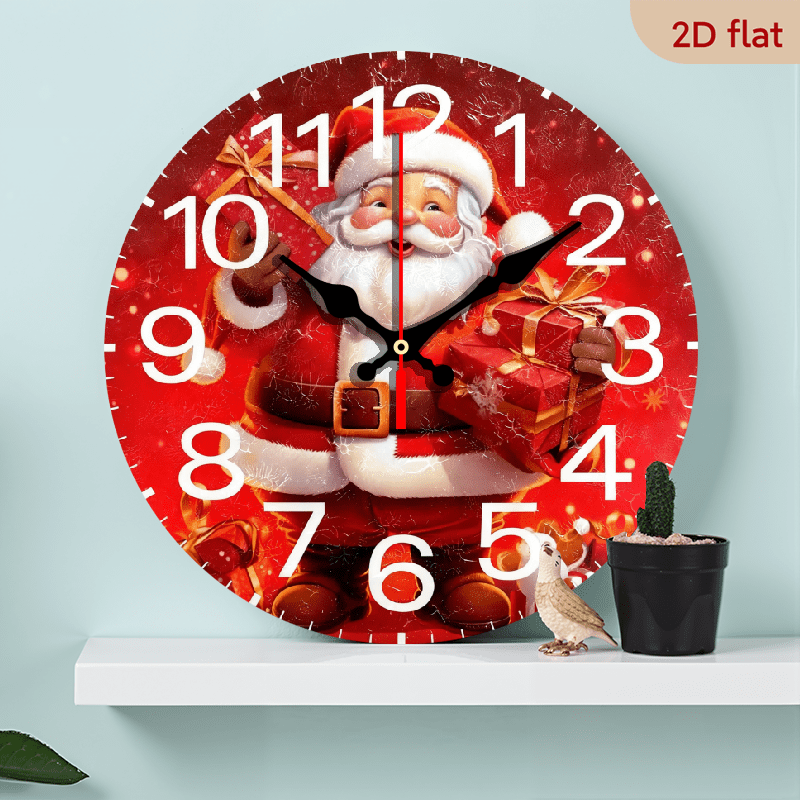 2D Flat 1pc 10Inch Wooden Christmas Santa Claus Wall Clock, Silent Non ...