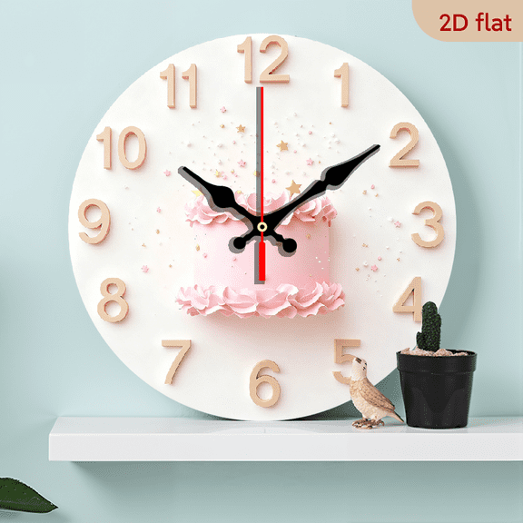 2D Flat 1pc 10Inch Wooden Clocks, Cake Clock Decor Theme Design, ChristmasThanksgivingNew Year Holiday Gift and Home Decoration, Living Room Bedroom Kitchen Decoration, Creative Fashion Wall Clock