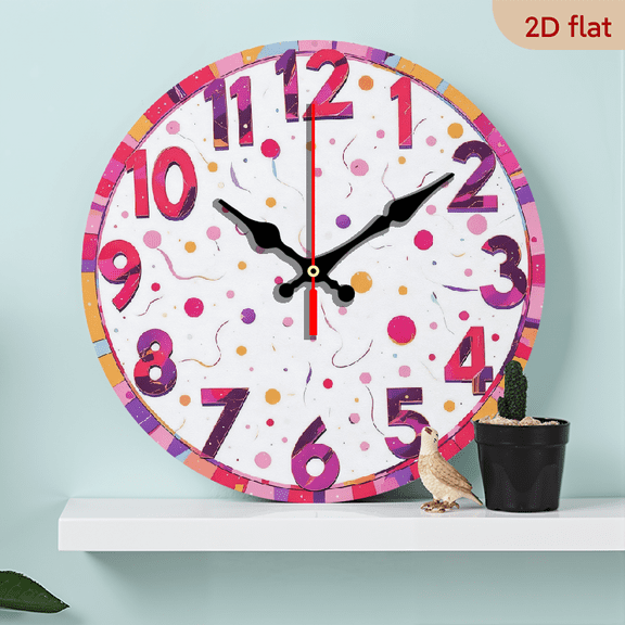 2D Flat 1pc 10Inch Wooden Colorful Party Confetti Wall Clock Home Decor Wall Clock, Silent Non Ticking Battery Operated, Clock Decorative for Home Kitchen Living Room Office Bathroom Bedroom(10 Inch)