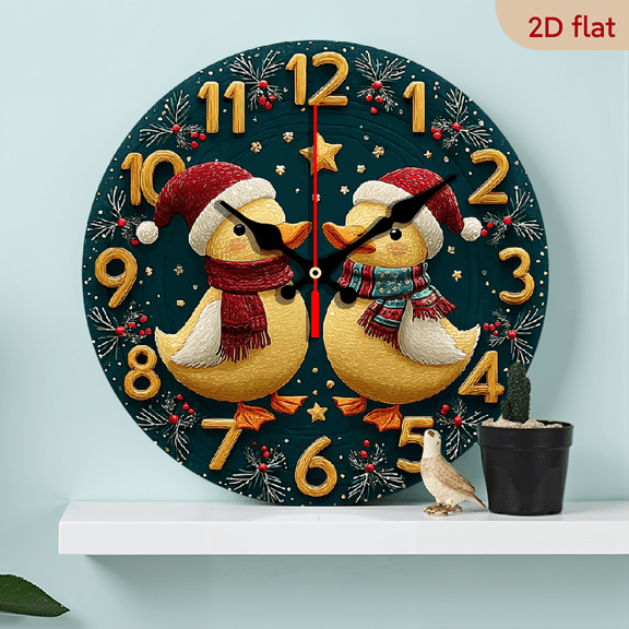 2D Flat 1pc 10Inch Wooden Duck-Shaped Silent Non-Ticking Wall Clock - Round Wooden Battery- Quiet Movement Suitable for Room,, Home Office - Cute Duck Decor, Battery Not Included (for home, School