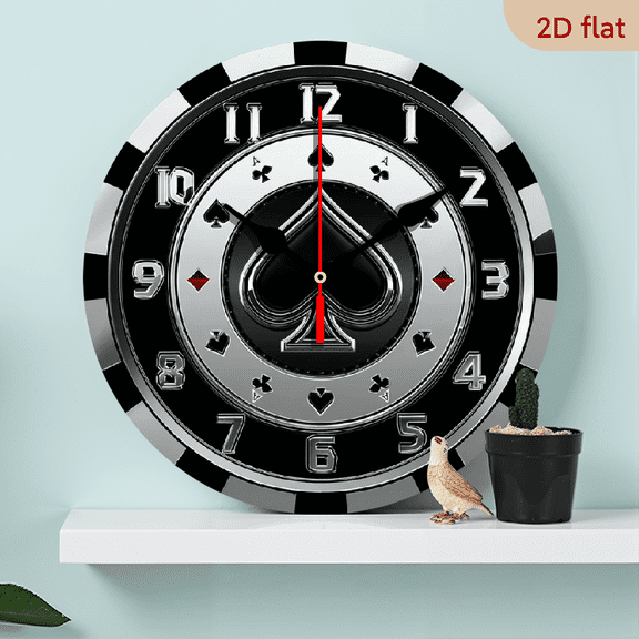 2D Flat 1pc 10Inch Wooden Fantasy Poker-Themed Wall Clock, Round Silent Wooden Frame, Digital Display, No Battery Included, Ideal for Home Decor, Birthday Anniversary Gift, Clock Wall Decor
