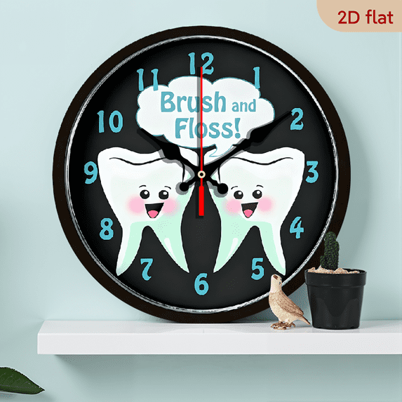 2D Flat 1pc 10Inch Wooden Funny Dentists Office Wall Clock for Livingroom, Kitchen, or Office.