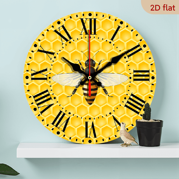 2D Flat 1pc 10Inch Wooden Modern Analog Clock, Unisex, Battery Operated, Unique Design Material, Modern Decor