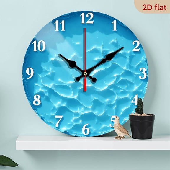 2D Flat 1pc 10Inch Wooden Modern Wall Clock with Artistic Blue Bubble Texture - Silent Non-Ticking Battery Operated Round Clock for Living Room, Office, Bedroom Decor - Unique Gift Idea