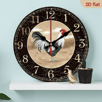 2D Flat 1pc 10Inch Wooden Non-Ticking Wall Clock Silent Clock, Vintage Home Decor for Living Room Kitchen Bedroom, Vintage Rooster White