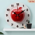 thumbnail image 1 of 2D Flat 1pc 10Inch Wooden Red Apple Wall Clock - Silent Non-Ticking Round Clock with Golden Hands, Battery Operated (AA Not Included) - Modern Home Decor for Living Room, Kitchen, Office, 1 of 7