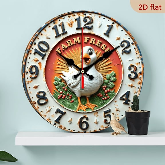 2D Flat 1pc 10Inch Wooden Room Decor 1pc Farm Fresh Duck Eggs Christmas Tree Wall Clock Silent Non Luminous Quartz Clock Rustic Artificial Decor for Living Room Bedroom Holiday and Spiritual