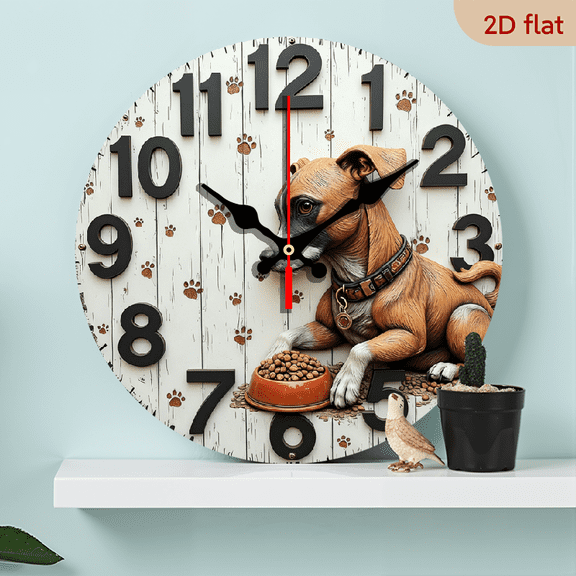 2D Flat 1pc 10Inch Wooden Round Modern Dog-Themed Wall Clock with Cute Puppy Paws Design - Silent Non-Ticking Wooden Face Frame, Easy-to-Read Hands for Room,, Living Room - Pet Lover Gift