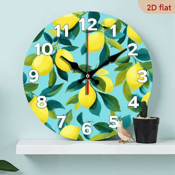 2D Flat 1pc 10Inch Wooden Silent Non-Ticking Modern Minimalist Wall Clock - Modern Kitchen Living Room Decor with Lemon Pattern, Battery-Powered (AA Not Included) - 10Inch - Perfect House