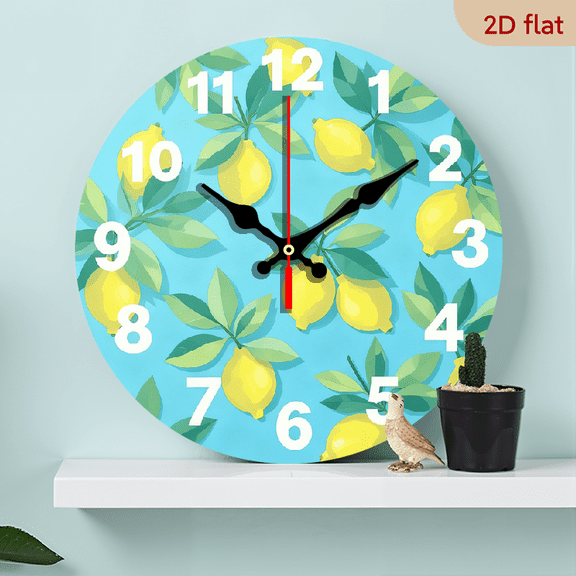 2D Flat 1pc 10Inch Wooden Silent Non-Ticking Modern Minimalist Wall Clock - Modern Kitchen Living Room Decor with Lemon Pattern, Battery-Powered (AA Not Included) - Perfect House