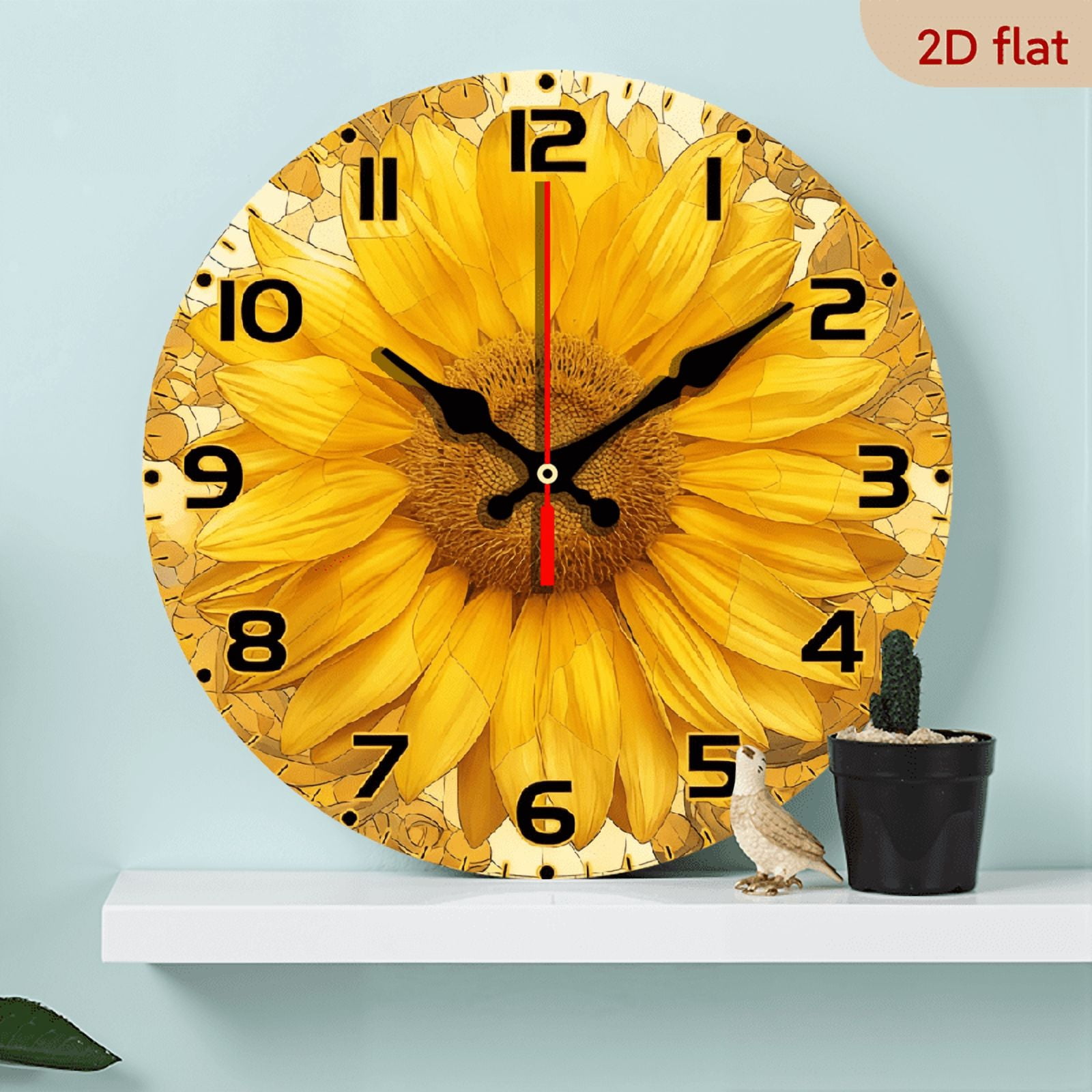 2D Flat 1pc 10Inch Wooden Silent Sunflower Wall Clock - Round Wood ...