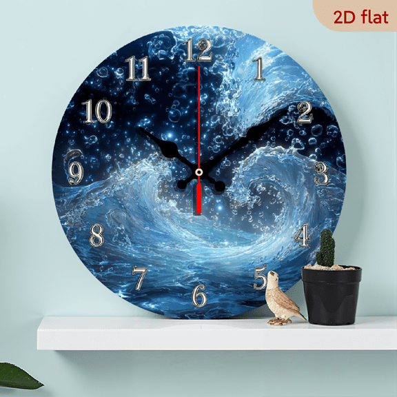 2D Flat, 1pc 10Inch Wooden Silent Wall Clock Water splashes with bubbles Clocks Round Clock Analog Clock for Bedroom, Room, Bathroom Idea Christmas, Halloween, Thanksgiving, Birthdays, New Year Gi