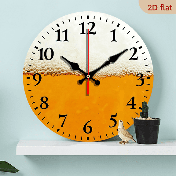 2D Flat 1pc 10Inch Wooden Vintage Digital Wooden Clock Beer Non-Ticking Battery Operated Wall Wood Clock for Bedroom Living Room Office Kitchen Farmhouse Home Decor Wall Hanging Decoration