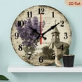 thumbnail image 1 of 2D Flat 1pc 10Inch Wooden Vintage Farmhouse Wall Clock with Lavender Floral French Country Church Design - Large Black Hands, Beige Face, 20cm Rustic Wood Round Clock for Home Office, Dining Room, 1 of 7