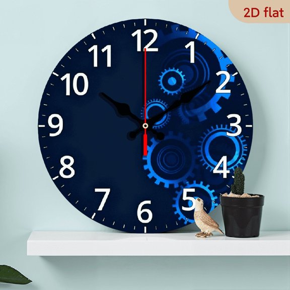 2D Flat 1pc 10Inch Wooden Wall Clock 10Inch - Non-Ticking Gear Design, Round Retro Style Decor for Living Room, Kitchen, Bedroom - AA Battery Operated (Battery Not Included)