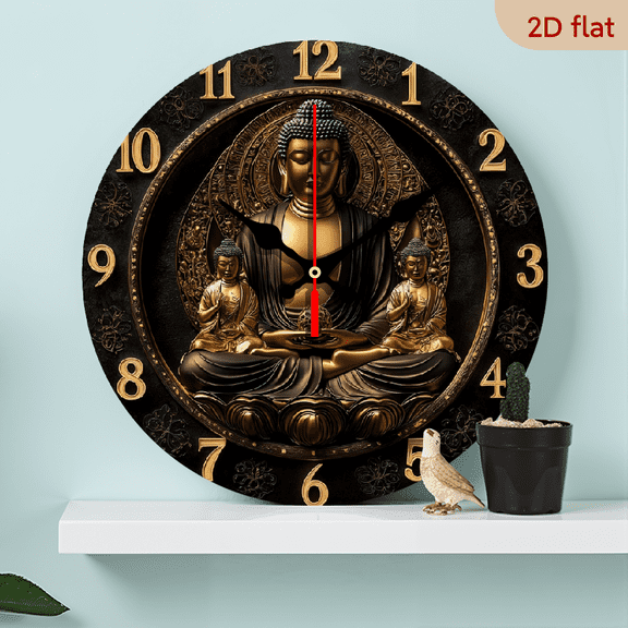2D Flat 1pc 10Inch Wooden Wall Clock Kit Meditation Spaces Non-Ticking Vintage Style for Living Room, Bedroom, Kitchen