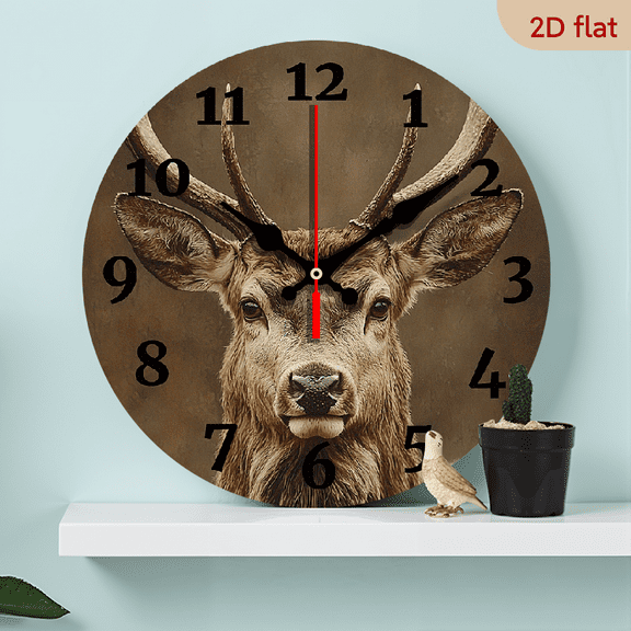 2D Flat 1pc 10Inch Wooden Wall Clock with Modern Fantasy Deer Face Design - Ideal for Living Room, Bedroom, Bathroom, Dining Room - Perfect Christmas, Thanksgiving, Birthday Gift