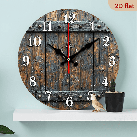 2D Flat 1pc 10Inch Wooden Wall Clock with Nautical Design Silent Non Ticking, Round Wood Frame, Ideal for Living Room, Bedroom, Bathroom, Dining Room Decor Perfect Christmas Thanksgiving Gift