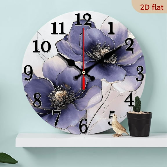2D Flat 1pc 10Inch Wooden Wall Clock Non-Ticking Wooden, Circular Clock Abstract floral pattern Design for Kitchen, Study Room, Hallway, Living Room, Studio Room 25cm (No Battery)