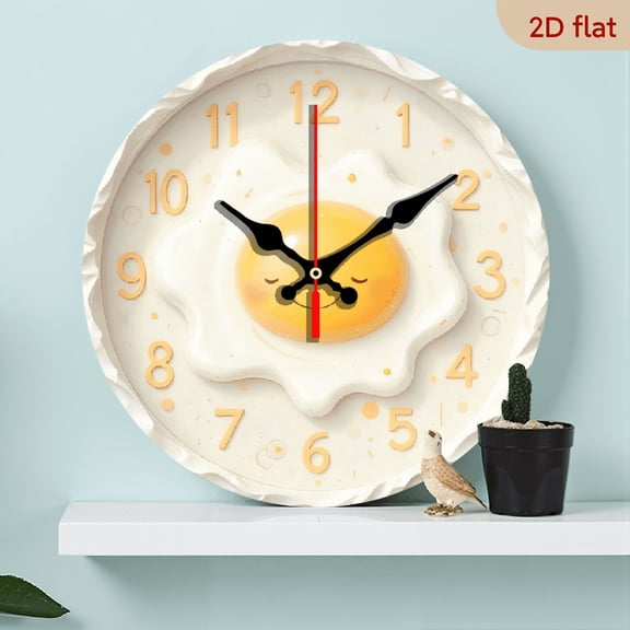 2D Flat 1pc 10Inch Wooden Wall Clock Round Silence Alarm Clock with Sun Egg Design, No Tick-Tock Sound, Perfect for Bedroom, Office, Cafe, Party Decor, Mother'S Day Holiday Gift
