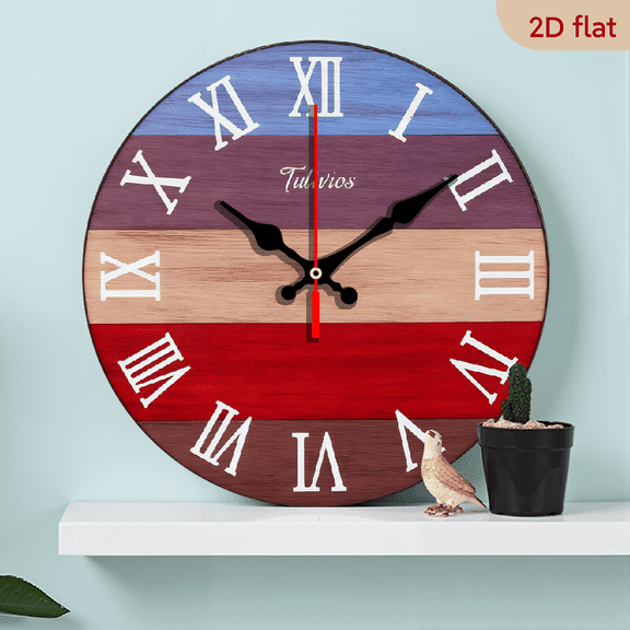 2D Flat 1pc 10Inch Wooden Wall Clock Silent Non Ticking Analog, Farmhouse Wall Clocks Battery Operated Modern Simple Minimalist for Living Room Decor Kitchen Bedroom Garden Office