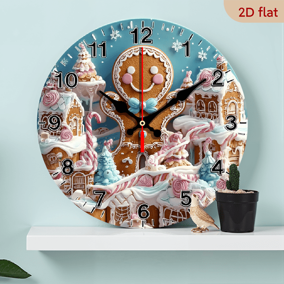 2D Flat 1pc 10Inch WoodenChristmas gingerbread man Silent Wall Clock, Fashion Clock, Wooden Frame, Halloween Decor Wall Clock, Room Decor, Fall Decor, Christmas Home Decor, Christmas Gift