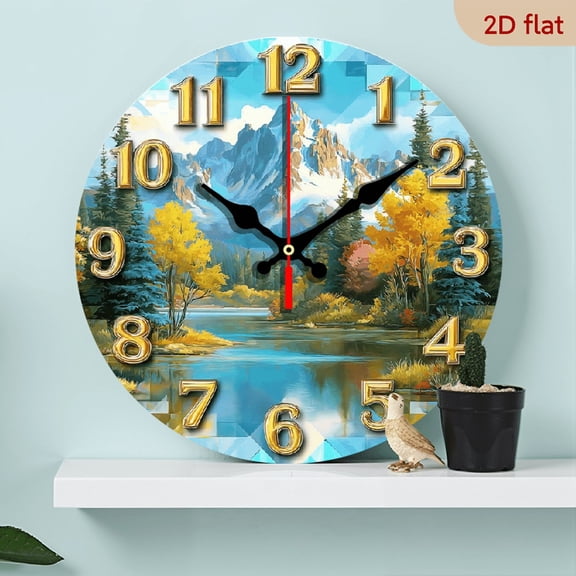 2D Flat 1pc 10Inch Wooden&nbsp;Elegant And Modern Landscape Themed Wall Clock Features a Silent Quartz Movement The Digital Design of Art Is an Ideal Choice for Wall Decoration And an