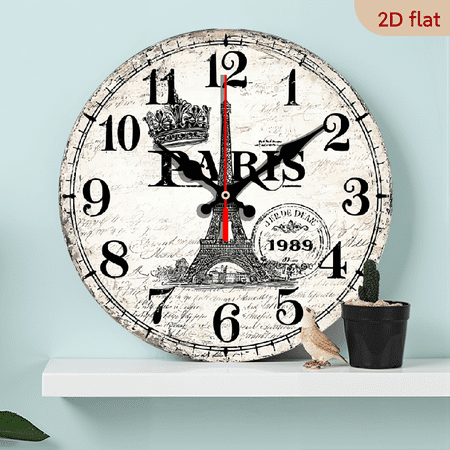 2D Flat 1pc 10Inch Wooden Vintage Paris Eiffel Tower Wall Clock - Silent Mechanical Movement, Rustic Wooden Frame with Roman Numerals, Ideal for Living Room or Kitchen Decor price history and forecast - Unbranded