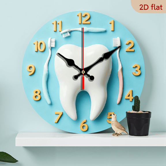 2D Flat 1pc 10Inch recycled wood silent round wall clock simple and colorful wooden tooth pattern design, battery-powered (excluding AA battery), recycled wood, Roman numerals