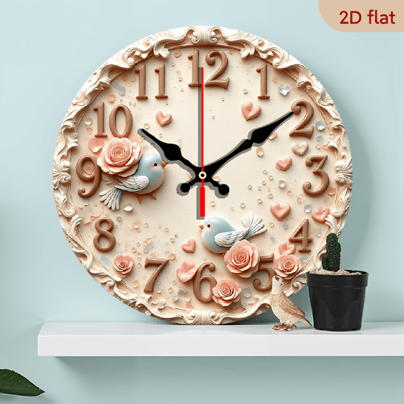 2D Flat 1pc 10Inch wall-mounted clock decoration Retro flowers pink ...