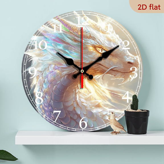 2D Flat 1pc 10Inch wall-mounted clock decoration, wall clock, dragon, fantasy, clock face, clock hands wooden circular Wall Clocks, wooden circular decorative clock with digital display