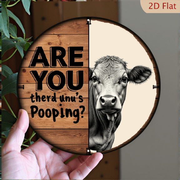 2D Flat, 1pc 1pc Funny Farmhouse Bathroom Decor Sign - Vintage ARE YOU Pooping Cow Design Metal Poster - Rustic Agricultural humor Wall Art - 8x8 Inch (20x20cm) Farm, Cafe, Garage Decoration - C