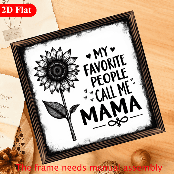 2D Flat, 1pc 1pcs Suitable for Mom Grandma Mimi Call Me Mama Sunflower Framed Wall Sign - 12x12 Inch Square Frame Floral Decor with English Text, Living Room Hanging Picture, Mother's Day Gift