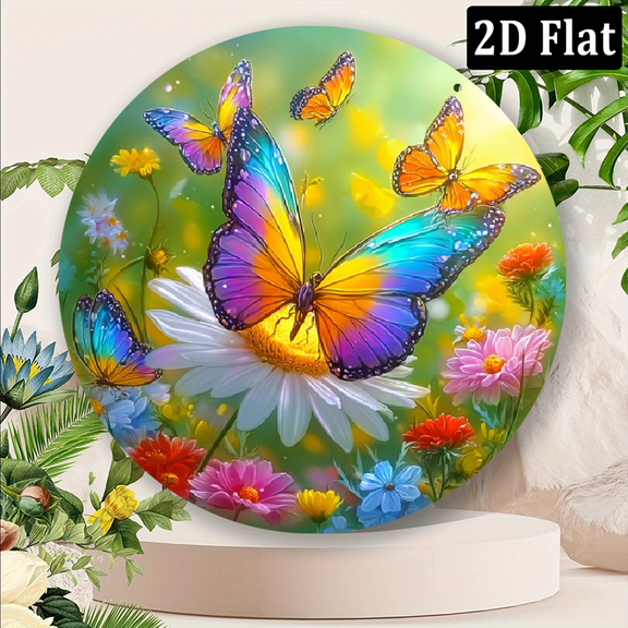 2D Flat 1pc 2D Flat 8x8inch Round Metal Sign with Rotating Hook, 360 DIY Creative Wind Spinner for Indoor OutdoorUse, Perfect for Carnival, Saint Patrick and Spring.