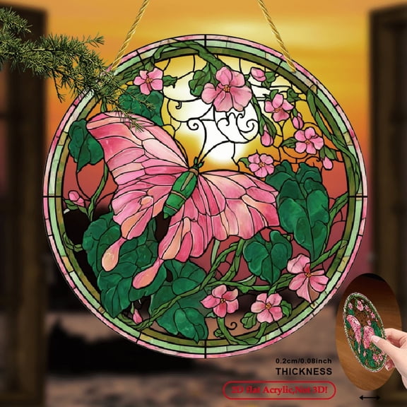 2D Flat, 1pc 2D Flat Acrylic Pink Butterfly Suncatcher Indoor and Outdoor Decoration for Porch, Bedroom, Office, Patio, Wall Hanging, Home - Perfect Gift, 2D Flat