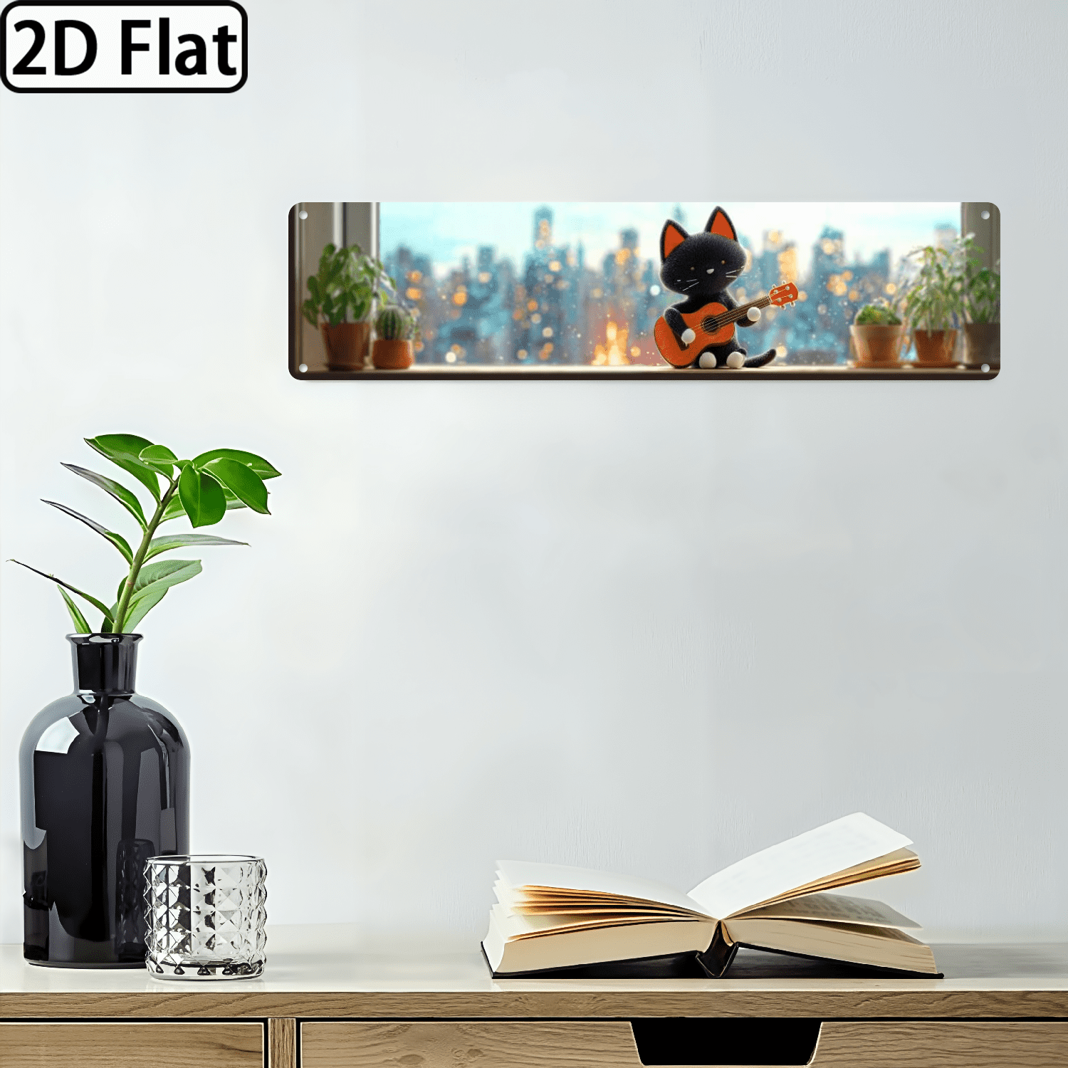 2D Flat 1pc 2D flat 4X16 inch sign Charming Black and White Kittens ...