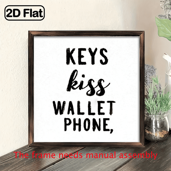 2D Flat,1pc 88In Charming Wooden Sign Keys Wallet Phone Kiss, Wall Art, Plaque Entryway, Rustic Farmhouse Wall Art, Durable Fade-Resistant, Housewarming Living Room, Bedroom Decor, Home Wall