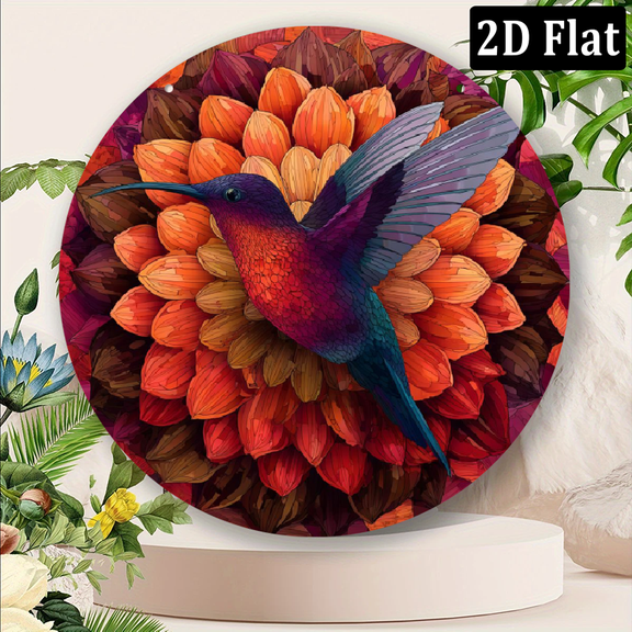 2D Flat, 1pc 8-Inch Hanging Wind Spinner with Hummingbird Design Vibrant Outdoor Decor for Spring, Summer, and Fall, Rotating Hook, Ideal Creative Gift, Yard Decoration Floral Design Metal Wind