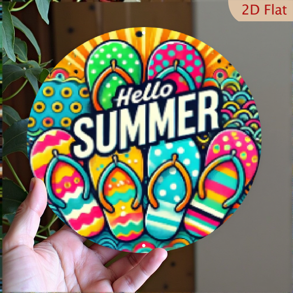 2D Flat, 1pc 8 Inch Round Aluminum - Vibrant Flip-Flop Polka Dot Sign, Durable Metal Plaque for Bar, Cafe, Club, Home - Easy-Hang Summer-Themed Decoration, Summer Home Deco