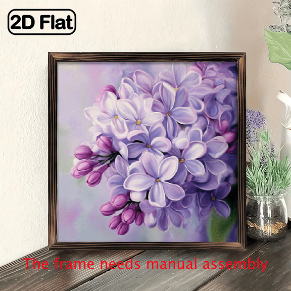 2D Flat 1pc 8 Inch Rustic Lilac Floral Wooden Wall Art Sign, Country Style Spring Home Office Decor with Soft Lavender White Blooms, Framed Hanging Plaque for Living Room, Bedroom, Party Holiday