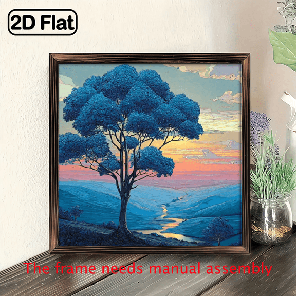 2D Flat, 1pc 8-Inch Vintage Wooden Frame Art Sign Peaceful Sunset Landscape Print, Classic Style Wall Decor for Home, Coffee Shop, or Wall Art, Perfect for Halloween and Christmas, Home Decor Sign