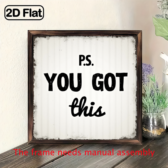 2D Flat, 1pc 8'' Rustic Wooden Wall Art - Whimsical 'You Got This' Motif Versatile Tabletop Decor for Bedroom Living Room Cafe No Power Needed Multi-Surface Display